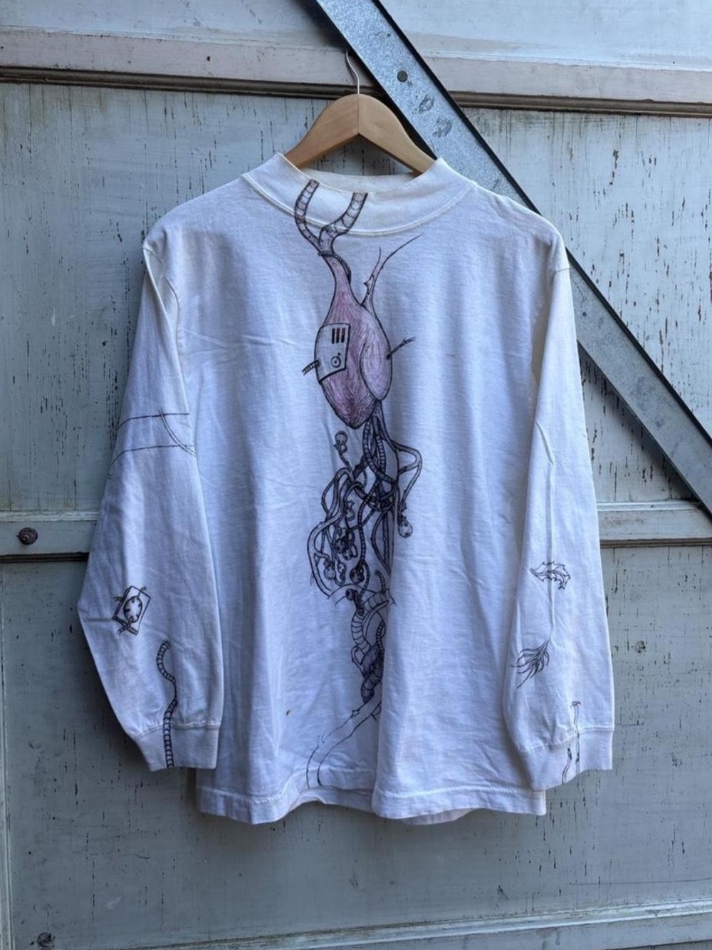 Vintage 90s Mc Escher Style Custom Art Cyber Hand Made Graphic Print Shirt M